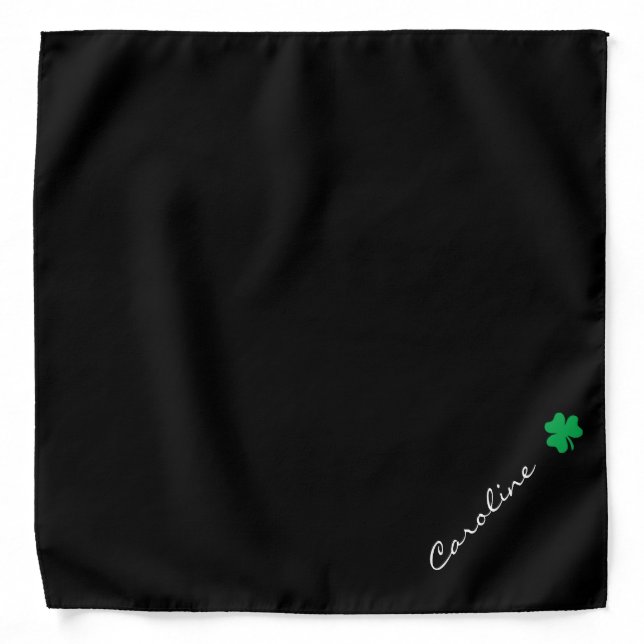 Personalized Name Clover Trefoil Shape Black Bandana (Front)