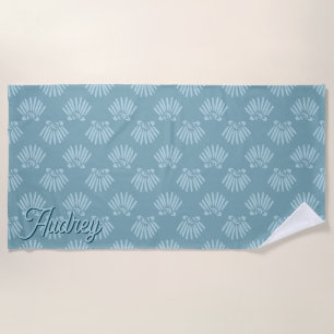 Personalized Name Coastal Shell Pattern Beach Towel