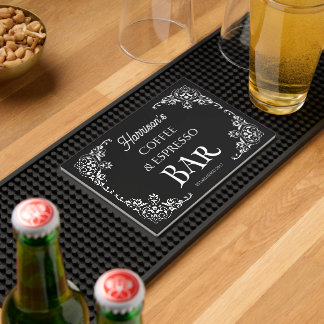 Personalized Name Coffee & Espresso Black Bar Mat