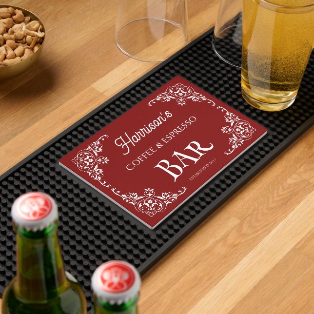 Personalized Name Coffee & Espresso Red Bar Mat (Insitu (Bar 2))