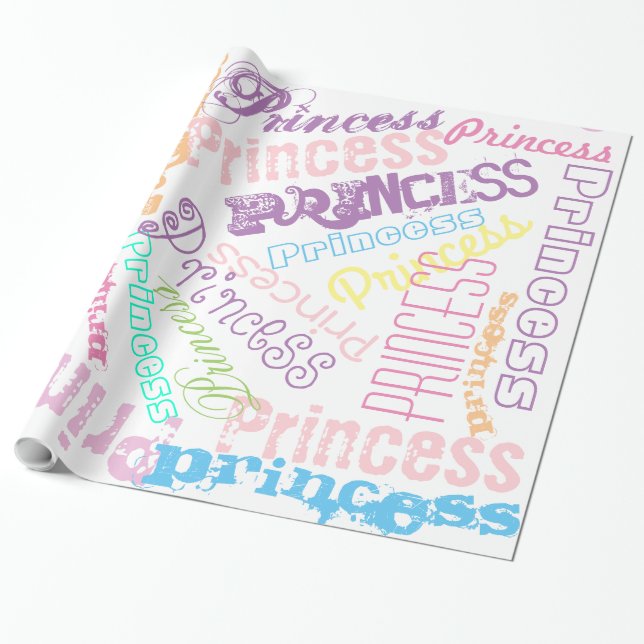 Personalized Name Collage Gift Wrap Pastel Colors (Unrolled)