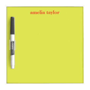 Personalized Name College Dorm Chartreuse Cute Dry Erase Board