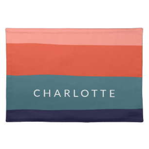 Personalized Name Color Block Pink Red Blue Stripe Cloth Placemat