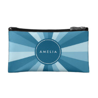 Personalized Name Color Wheel Shades of Blue Cosmetic Bag