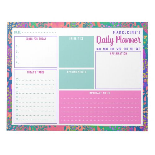Personalized Name Colorful Abstract Daily Planner  Notepad