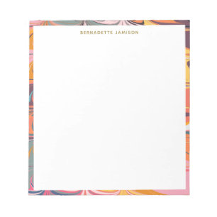 Personalized Name Colorful Abstract Marble Swirl Notepad