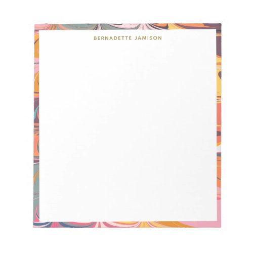 Personalized Name Colorful Abstract Marble Swirl Notepad