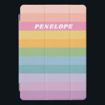 Personalized Name Colorful Bright Pastel Stripes iPad Pro Cover<br><div class="desc">This stylish iPad case features a whimsical design of simple stripes in a bright candy rainbow palette. Personalize it with your name. Great gift idea!</div>