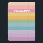Personalized Name Colorful Bright Pastel Stripes iPad Pro Cover<br><div class="desc">This stylish iPad case features a whimsical design of simple stripes in a bright candy rainbow palette. Personalize it with your name. Great gift idea!</div>