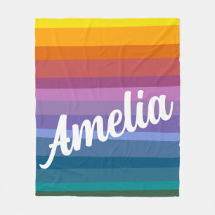 Personalized Name Colorful Bright Rainbow Stripes Fleece Blanket