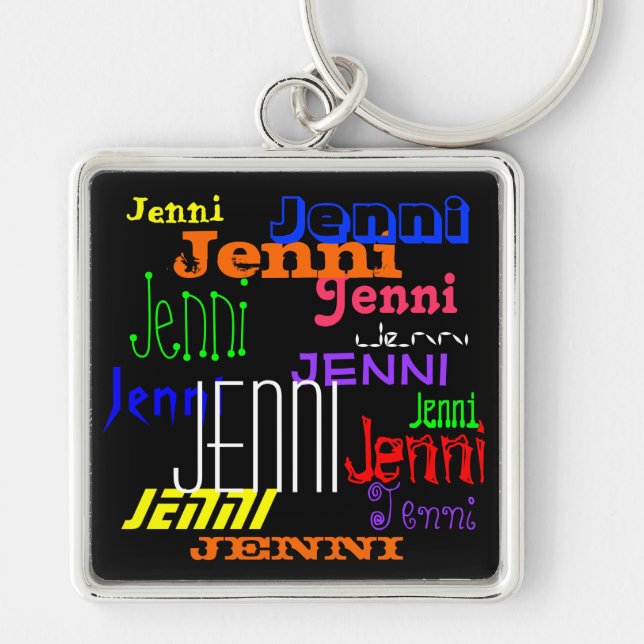 Personalized Name Colorful Collage Keychain (Front)