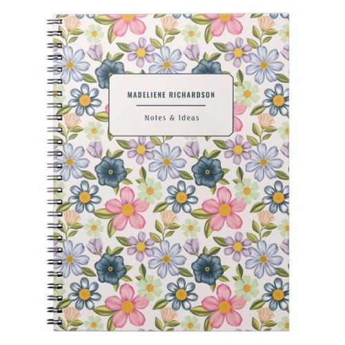 Personalized Name Colorful Floral Pattern  Notebook