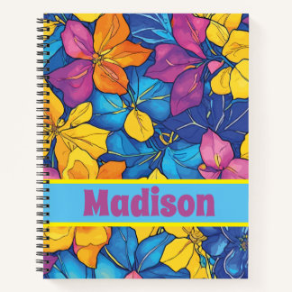 Personalized Name Colorful Floral Pattern Notebook