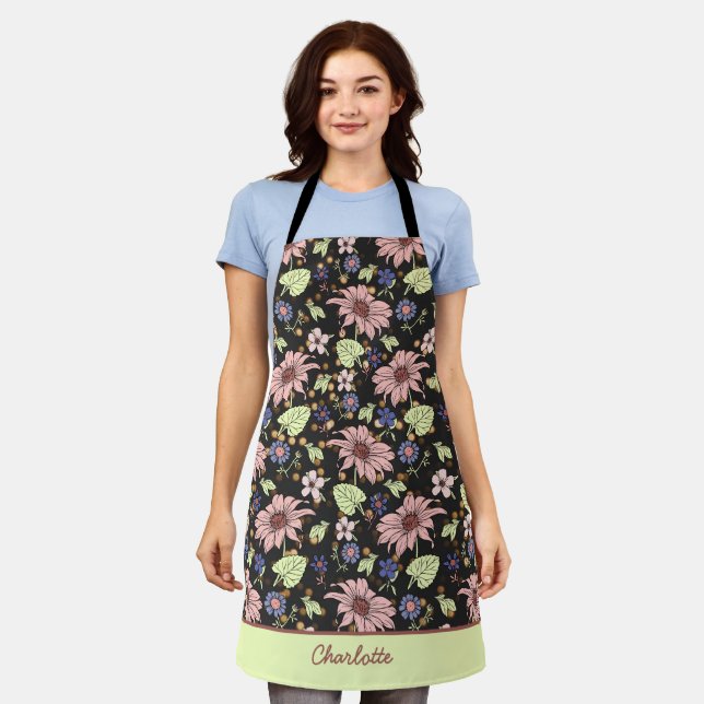 Personalized name colorful floral seamless pattern apron (Worn)