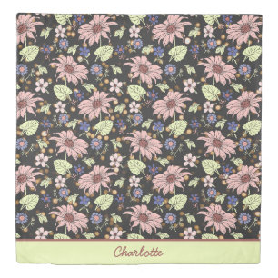 Personalized name colorful floral seamless pattern duvet cover