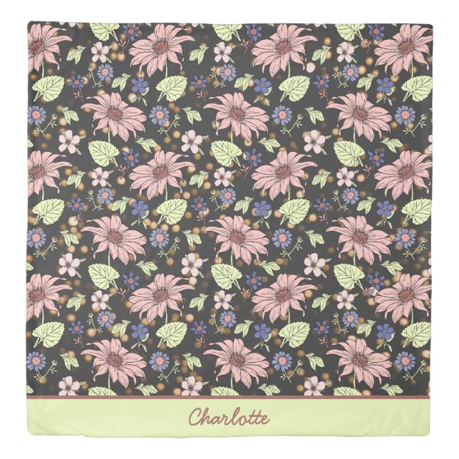 Personalized name colorful floral seamless pattern duvet cover (Front)