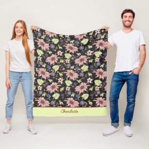 Personalized name colorful floral seamless pattern fleece blanket