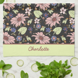 Personalized name colorful floral seamless pattern kitchen towel