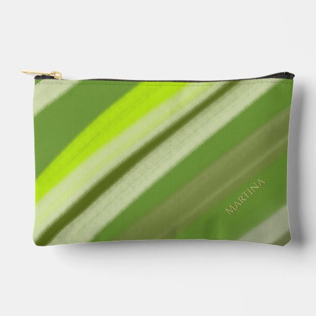 Personalized Name Colorful Lime Green Stripes  Accessory Pouch (Front)