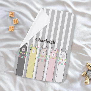 Personalized Name Colorful Llamas Cute Animal Baby Blanket
