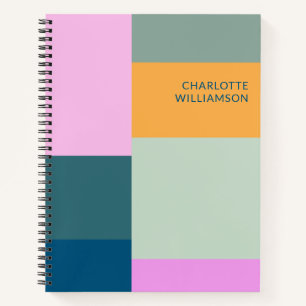 Personalized Name Colorful Modern Geometric Green Notebook