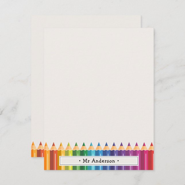 Personalized Name Colorful Pencils Teacher's Note Card (Front/Back)