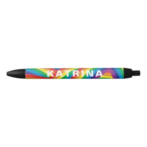 Personalized Name Colorful Rainbow Pattern Black Ink Pen