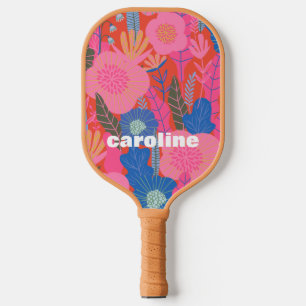 Personalized Name Colorful Red Pink Floral  Pickleball Paddle