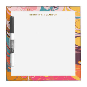 Personalized Name Colorful Retro Marble Swirl Art Dry Erase Board