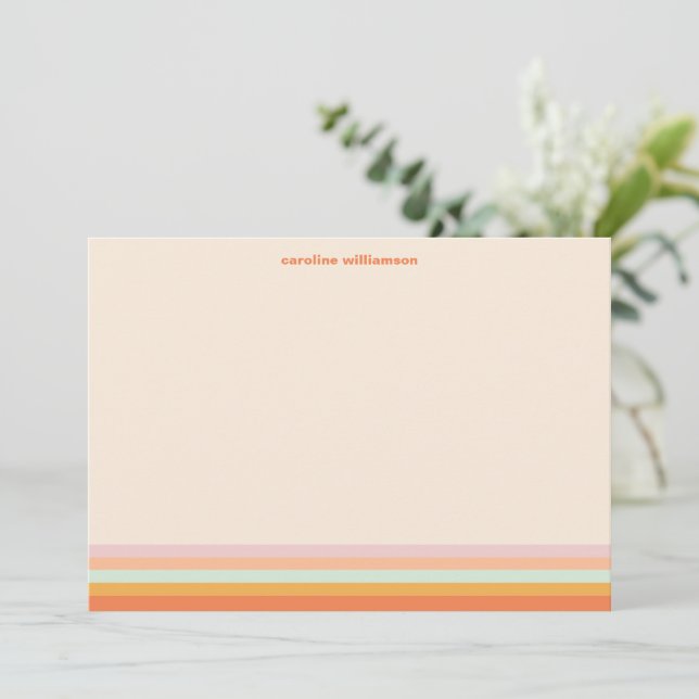Personalized Name Colorful Stripes Retro Pastel Note Card (Standing Front)