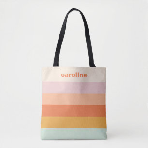 Personalized Name Colorful Stripes Retro Pastel Tote Bag