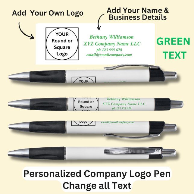 Personalized Name Company phone email, Green Text  Pen (Creator Uploaded)