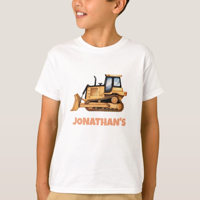 Personalized Name Construction Vehicle Bulldozer  T-Shirt (Front)