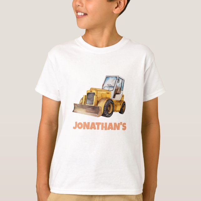 Personalized Name Construction Vehicle Bulldozer T-Shirt (Front)