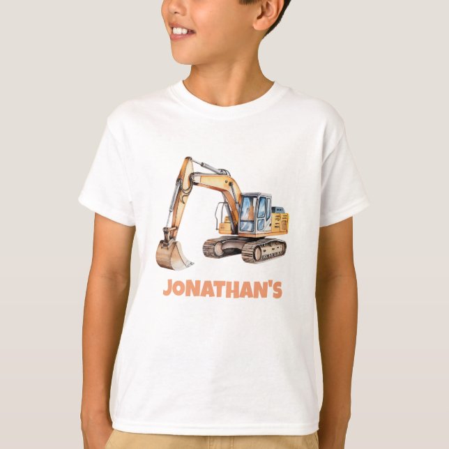 Personalized Name Construction Vehicle Excavator   T-Shirt (Front)