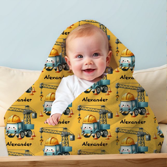 Personalized Name Construction Vehicles Baby Boy Blanket (Creator Uploaded)
