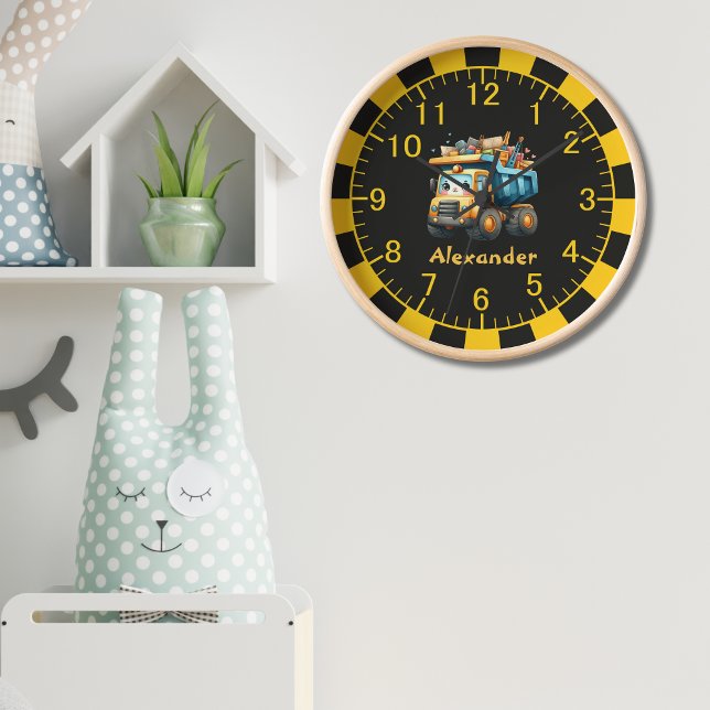 Personalized Name Construction Vehicles Baby Boy Clock (Creator Uploaded)