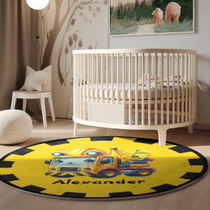 Personalized Name Construction Vehicles Baby Boy Rug