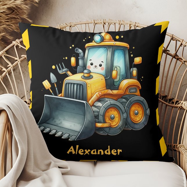 Personalized Name Construction Vehicles Baby Boy Throw Pillow (Creator Uploaded)