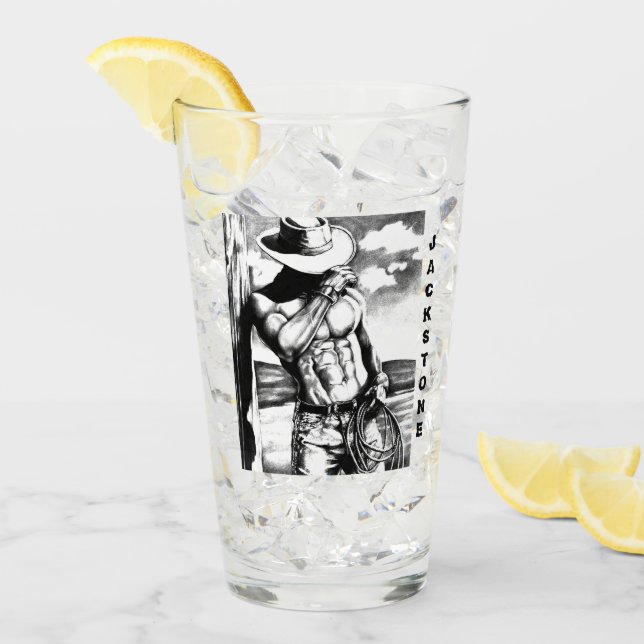 Personalized Name Cool Bodybuilding Cowboy Art Glass (Front Ice)