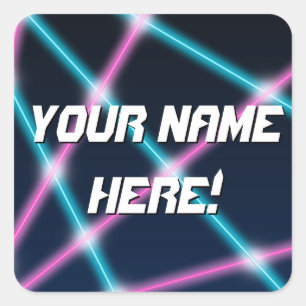 Personalized Name Cool Kids 80s Laser Retro Neon Square Sticker