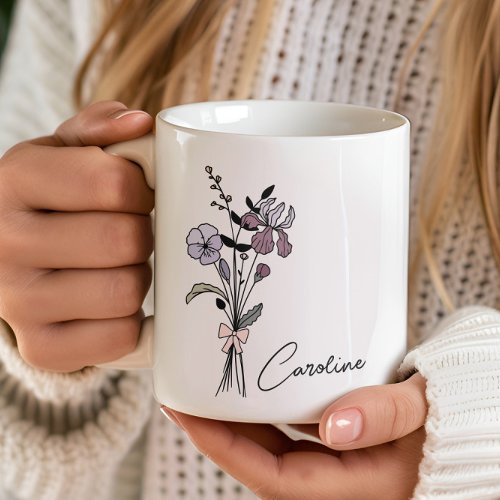 Personalized Name Coquette Birth Flower February  Coffee Mug