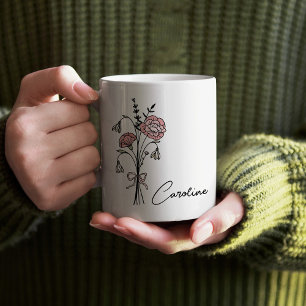 Personalized Name Coquette Birth Flower January Coffee Mug
