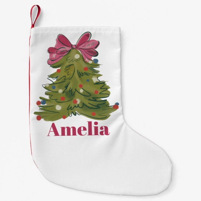 Personalized Name Coquette Christmas Tree Girly Small Christmas Stocking (Front)