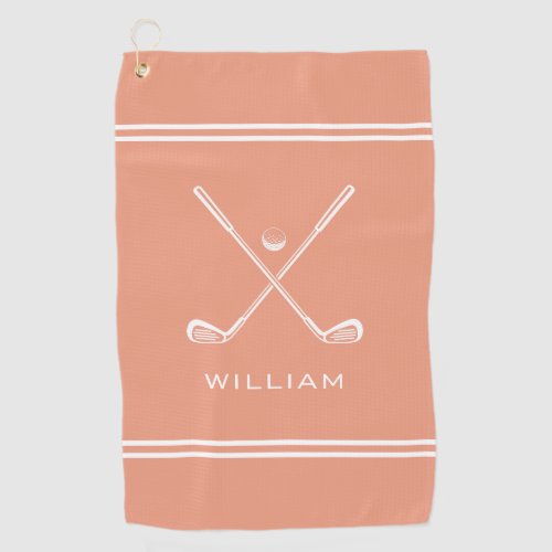 Personalized Name Coral Peach Stripes Stylish Golf Towel