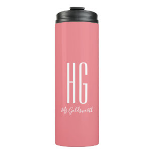 Personalized Name Coral Pink Monogram Thermal Tumbler