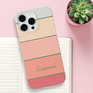 Personalized Name Coral Stripe Color Palette Chip iPhone 16 Pro Max Case