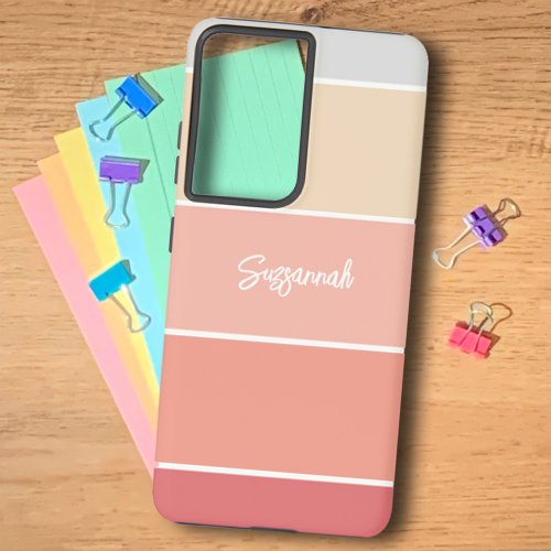 Personalized Name Coral Stripe Color Palette Chip  Samsung Galaxy S21 Ultra Case