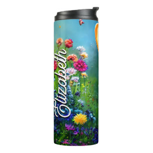 Personalized Name Corgi Flower Garden Thermal Tumbler