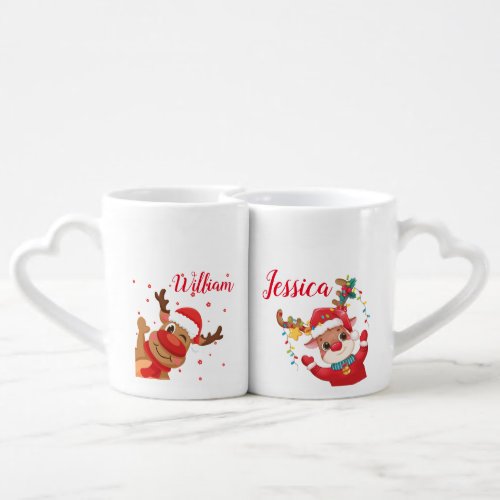 Personalized Name Couple  Reindeer Xmas Christmas  Coffee Mug Set